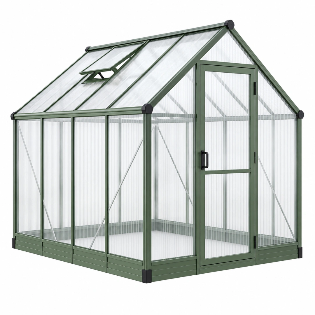 Invernadero 190 cm x 190 cm x 195 cm de aluminio verde con paneles de policarbonato para cultivo con ventilación