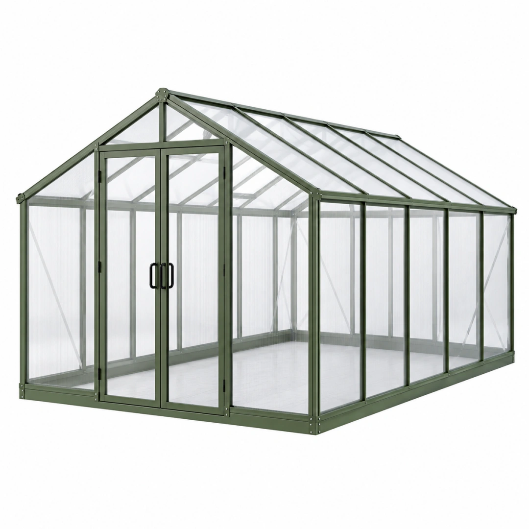 Invernadero de jardín 244 x 190 x 195 cm de aluminio verde con paneles transparentes y puerta doble