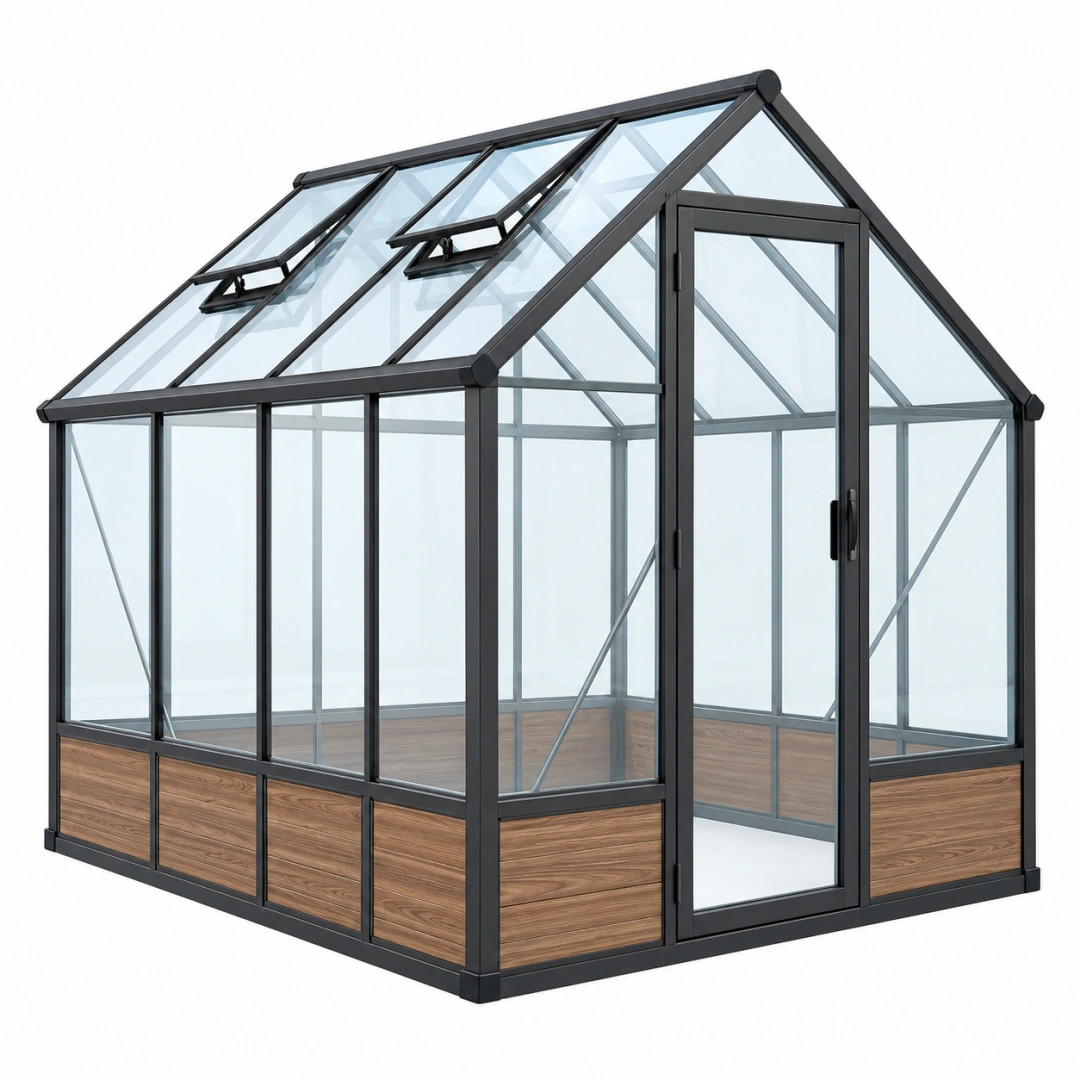 Invernadero 190 x 190 x 200 cm de aluminio negro con paneles transparentes para cultivo con ventilación