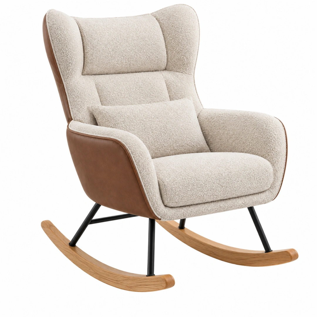 Mecedora 78 x 92 x 105 cm de tejido bouclé beige con estructura de madera y metal