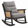 Mecedora 70 x 95 x 98 cm de madera negra con tapizado gris y rejilla de ratán - estilo retro
