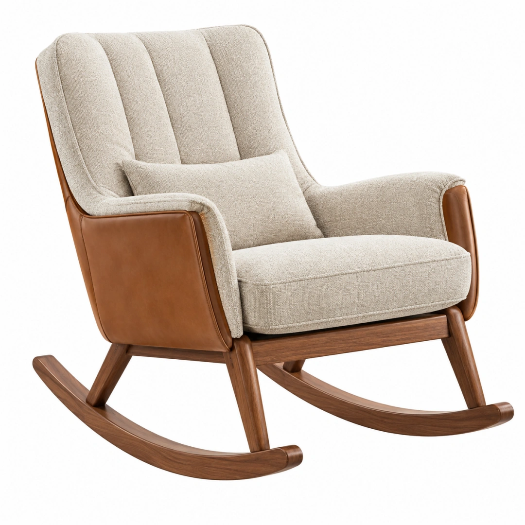 Mecedora 75 x 95 x 102 cm de madera tapizada beige y marrón para descanso