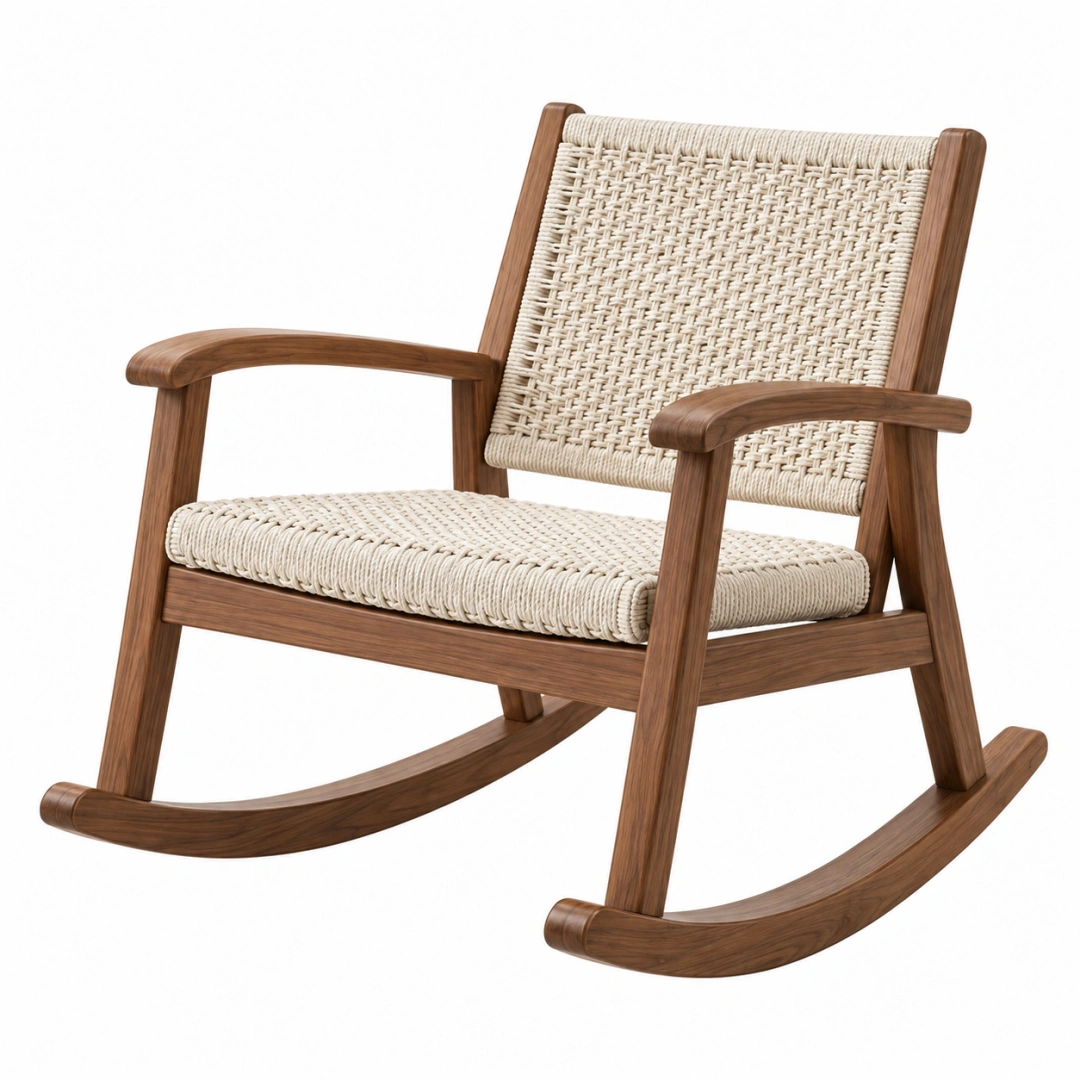 Silla mecedora 70 x 100 x 100 cm de madera marrón y cuerda beige estilo natural