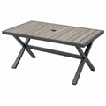 Mesa de jardín 150 x 90 x 75 cm de metal gris con tablero efecto madera y orificio para sombrilla