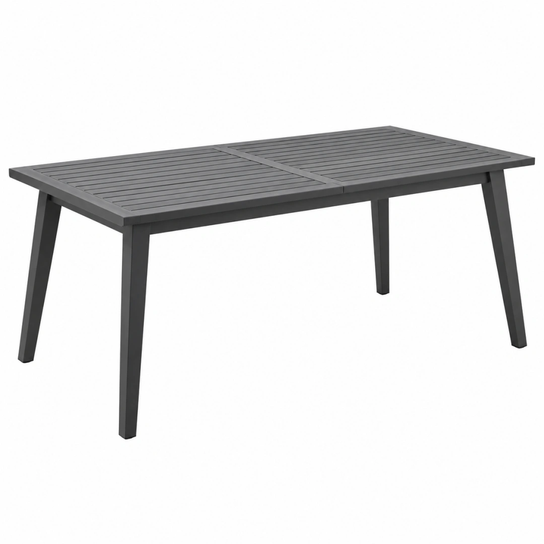 Mesa de jardín 150 x 90 x 75 cm de metal gris antracita con tablero de lamas - estilo contemporáneo