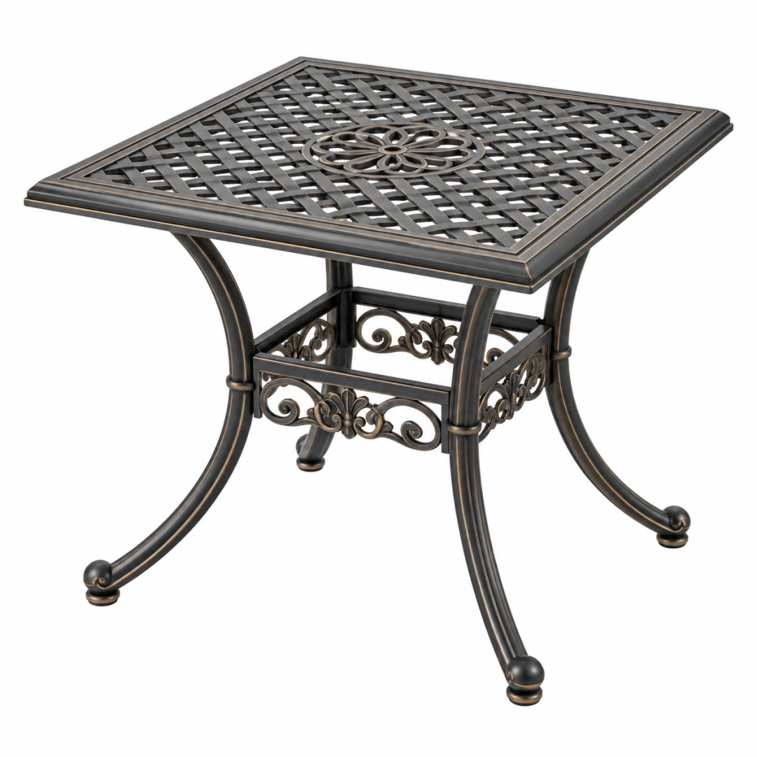 Mesa de jardín cuadrada 76 x 76 x 73 cm de metal negro estilo clásico