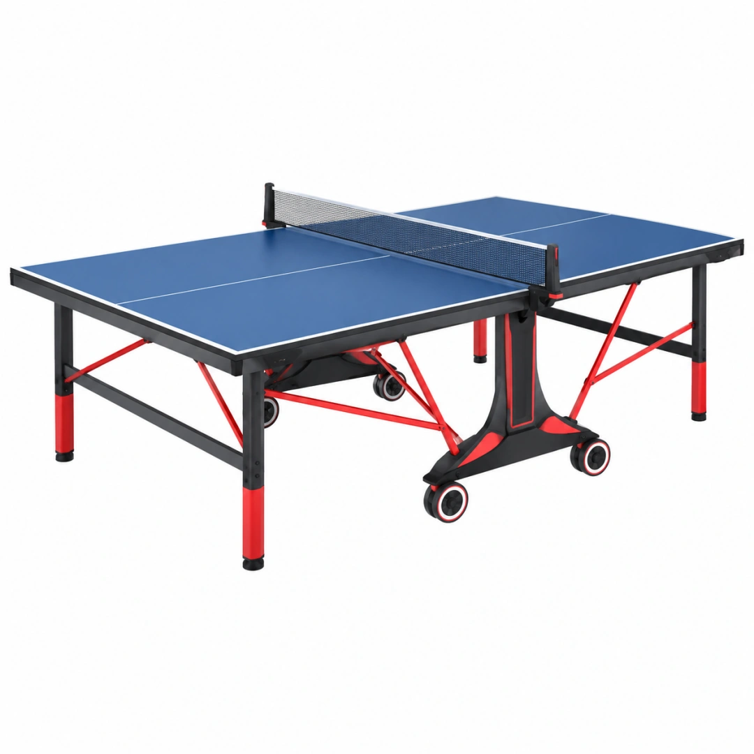 Mesa de tenis de mesa 274 x 152.5 x 76 cm de MDF azul plegable con ruedas