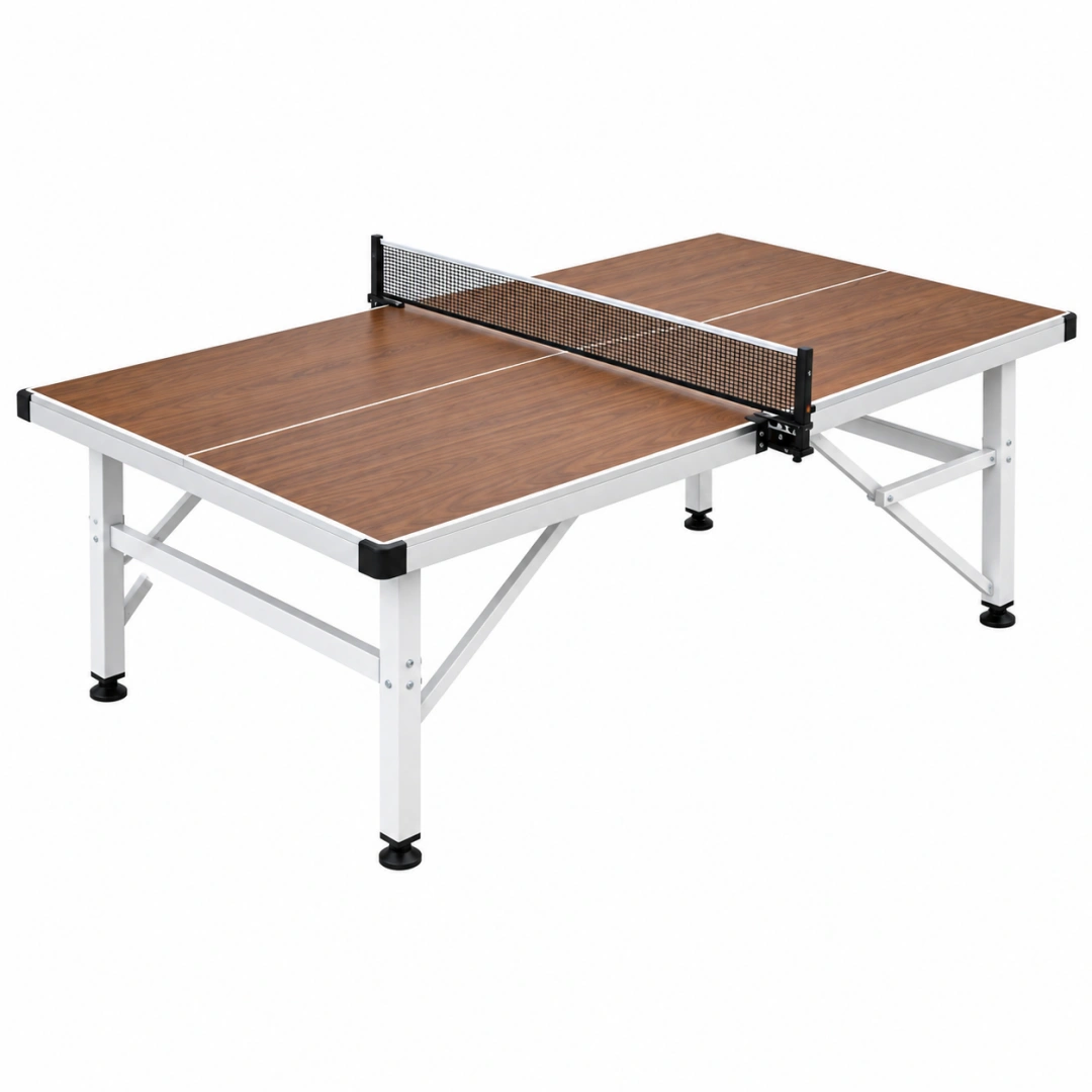 Mesa de ping pong plegable 274 x 152.5 x 76 cm de MDF marrón con estructura metálica para interior