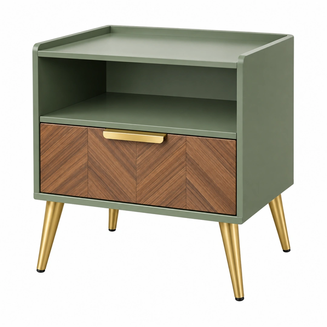 Mesita de noche 60 x 40 x 65 cm verde y madera con cajón estilo moderno