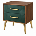 Mesita de noche 50 x 40 x 60 cm de madera color nogal y verde con 2 cajones estilo moderno