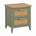 Mesita de noche 50 x 40 x 60 cm de madera verde con cajones de ratán