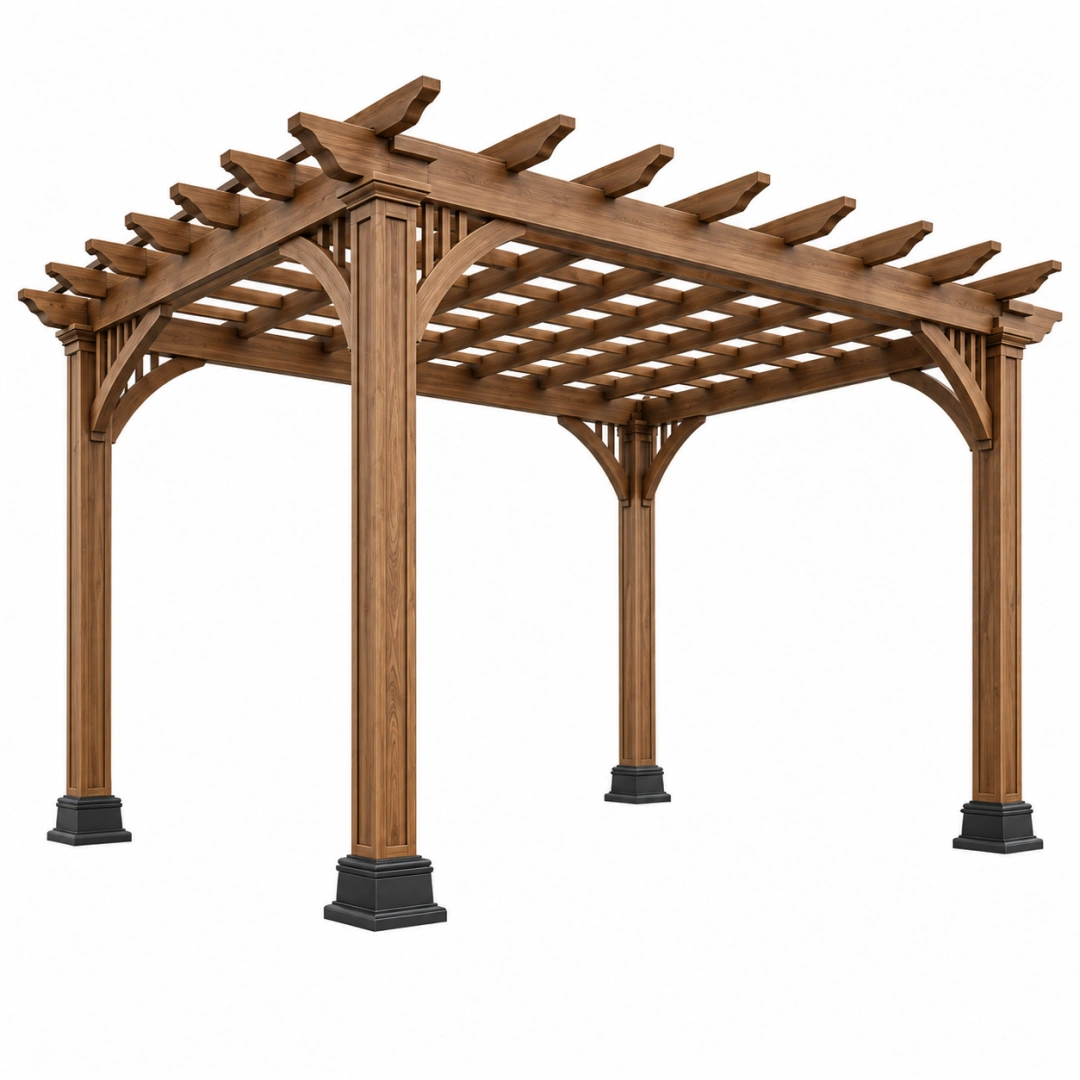 Pérgola de jardín 300 x 300 x 250 cm de madera marrón con techo de lamas