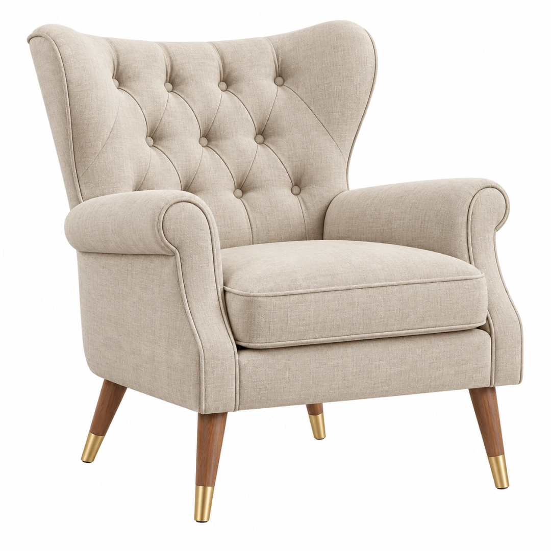 Sillón orejero 82 x 88 x 105 cm tapizado beige con patas de madera estilo clásico