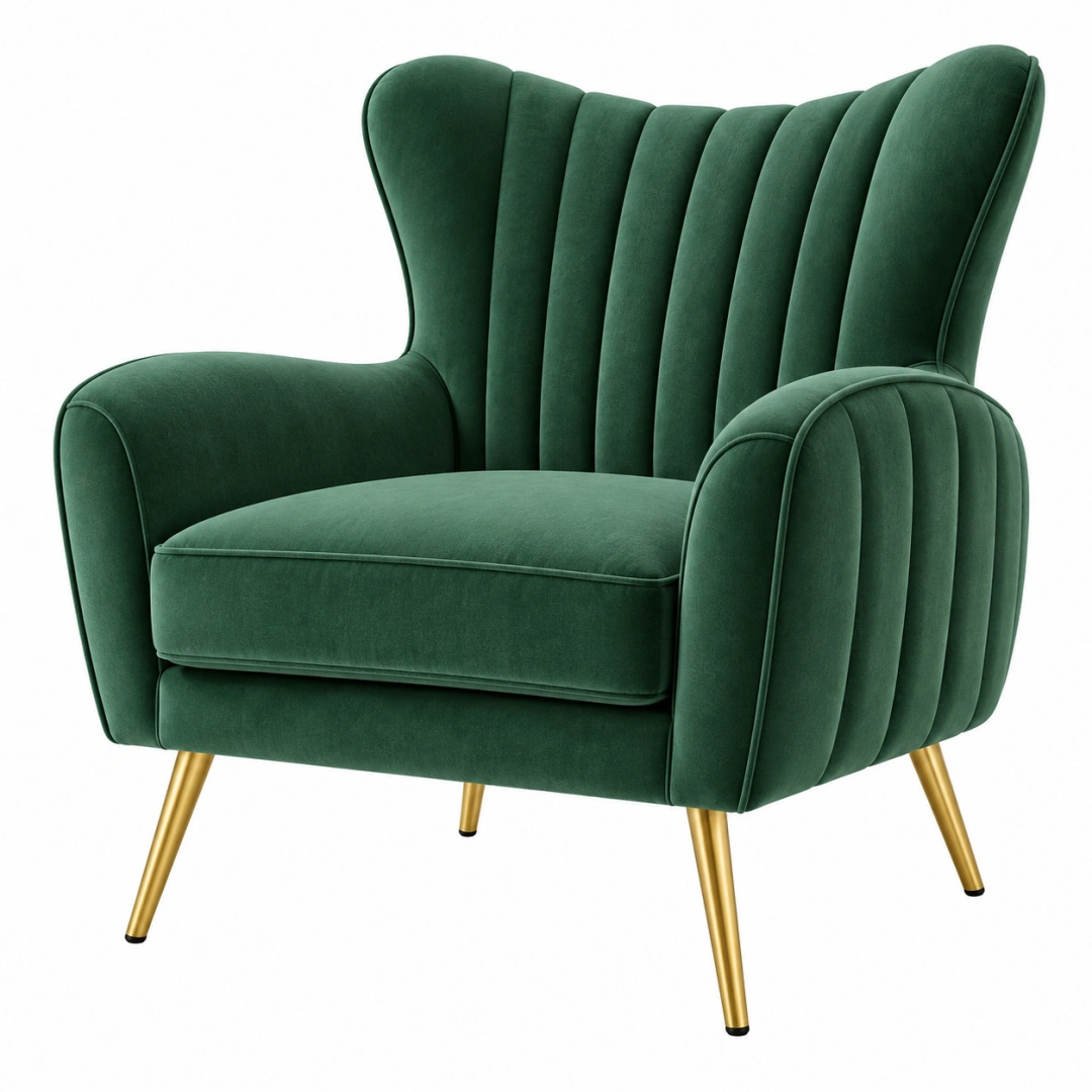 Sillón 85 x 80 x 105 cm de terciopelo verde con patas metálicas doradas - estilo glam