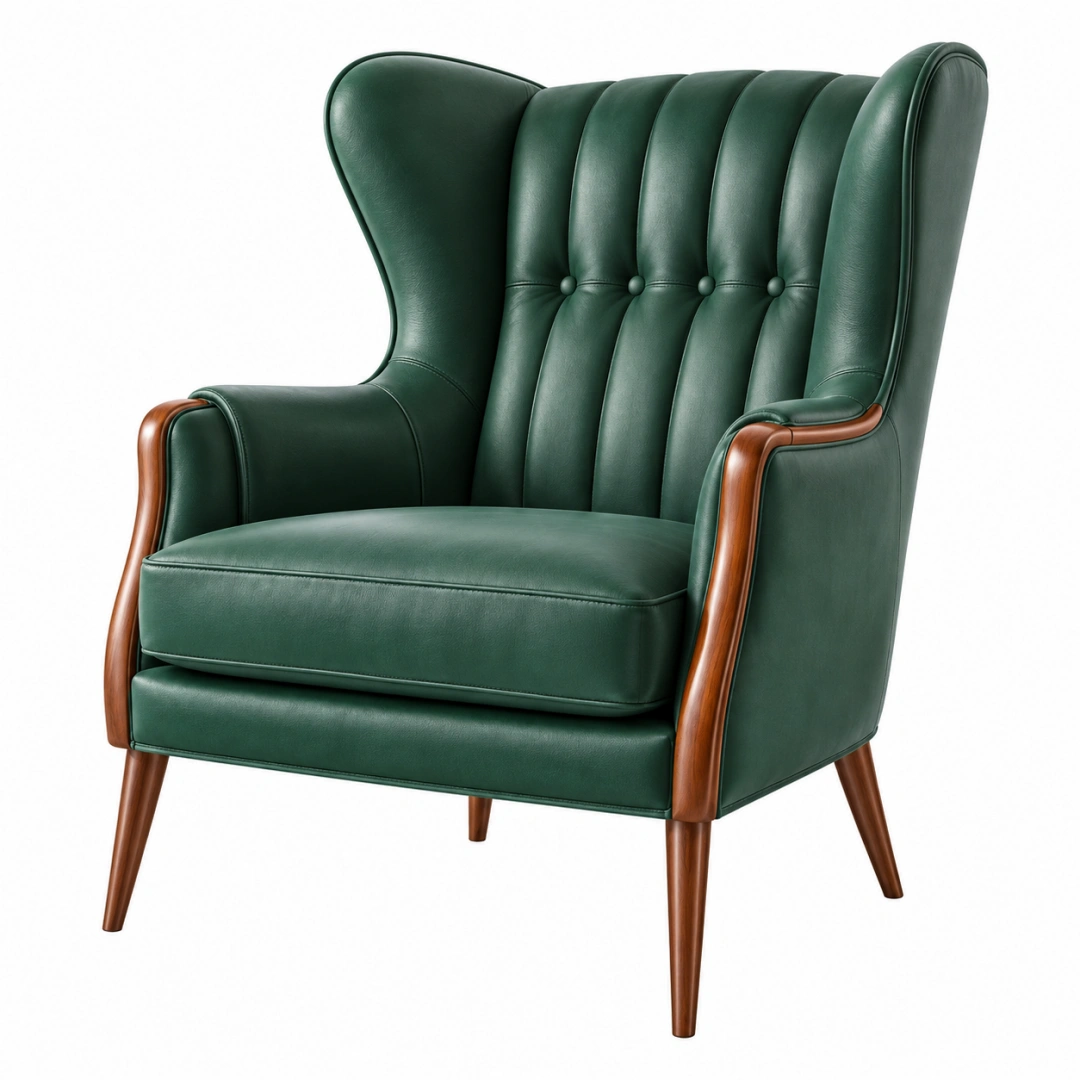 Sillón 85 x 90 x 110 cm de piel sintética verde con patas de madera estilo clásico