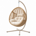Sillón colgante 105 x 105 x 195 cm de ratán trenzado beige con soporte metálico para descanso