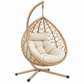 Sillón colgante 105 x 95 x 195 cm de ratán sintético beige para descanso estilo bohemio