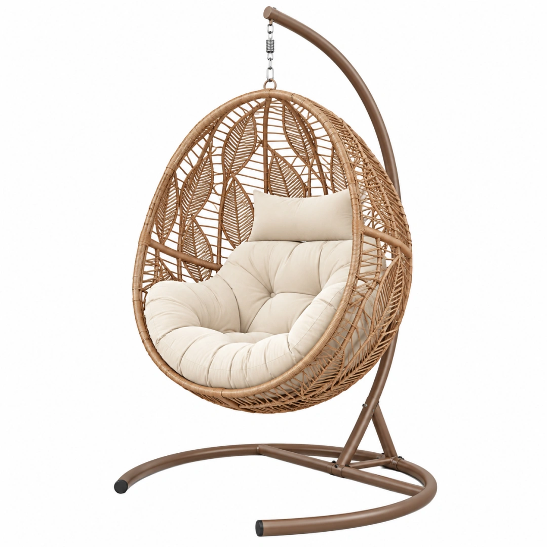 Silla colgante de ratán 105 x 105 x 195 cm marrón y beige con soporte metálico para interior