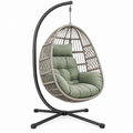 Sillón colgante 105 x 105 x 195 cm de acero y cuerda gris con asiento verde para exterior