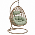 Sillón colgante 105 x 105 x 195 cm de ratán sintético beige con cojín verde para interior estilo bohemio